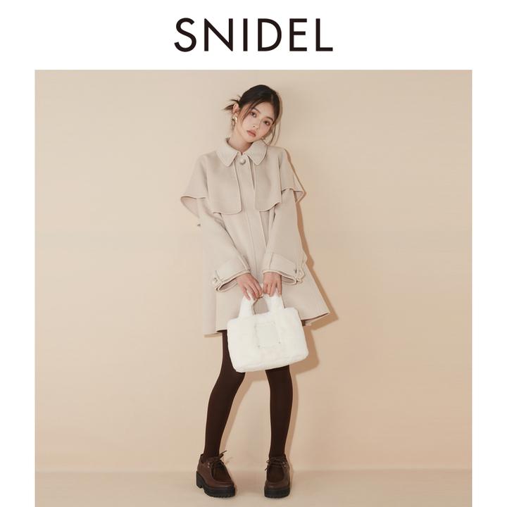 SNIDEL秋冬新品气质翻领斗篷式系带羊毛呢大衣外套SWFC245045