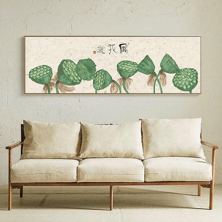 中式挂画沙发背景墙装饰画荷花莲蓬餐厅壁画卧室床头挂画艺术