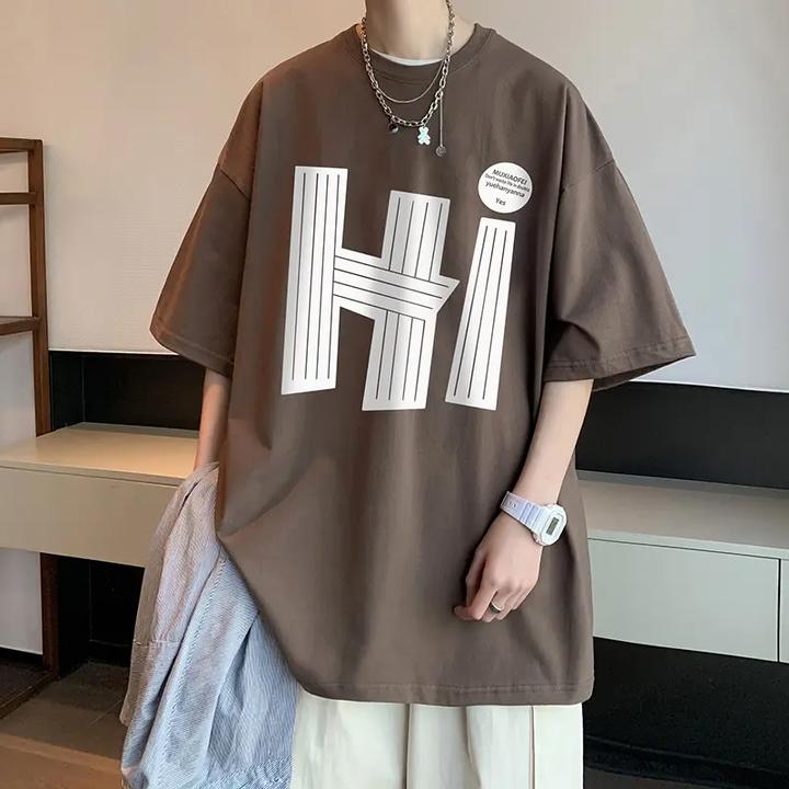 痞帅重磅纯棉短袖T恤男夏季新款青少年宽松潮牌学生圆领半袖体恤