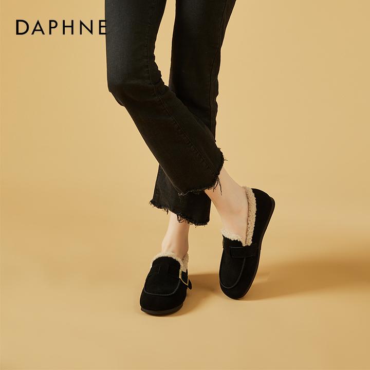 达芙妮加绒勃肯鞋女秋冬季2025新款毛毛鞋时尚单鞋百搭豆豆鞋棉鞋