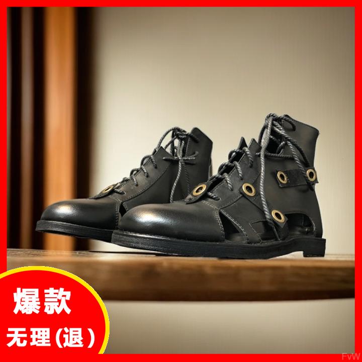 植鞣软底户外纯牛皮原创感皮凉鞋男小众擦做旧男款色真皮手工凉靴