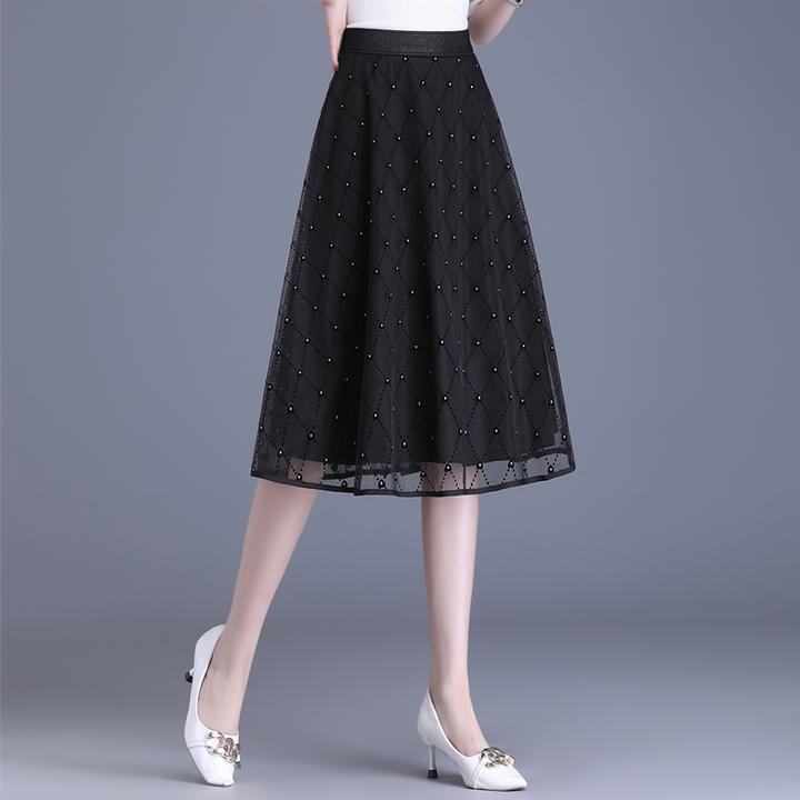 松紧腰半身裙小个子显瘦百褶裙女裙子2025夏季新款网纱垂感A字裙