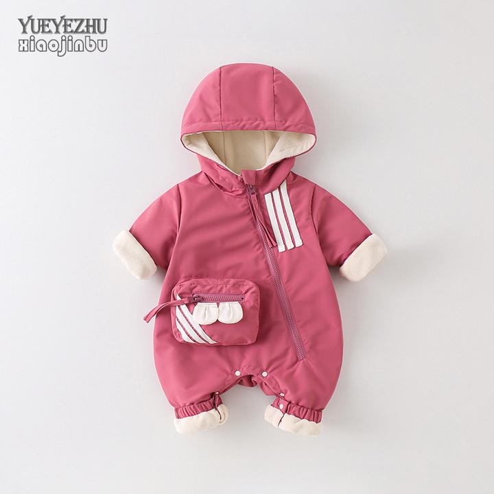 婴儿衣服秋冬保暖冲锋衣宝宝连体衣冬装洋气加绒加厚连帽外出抱衣