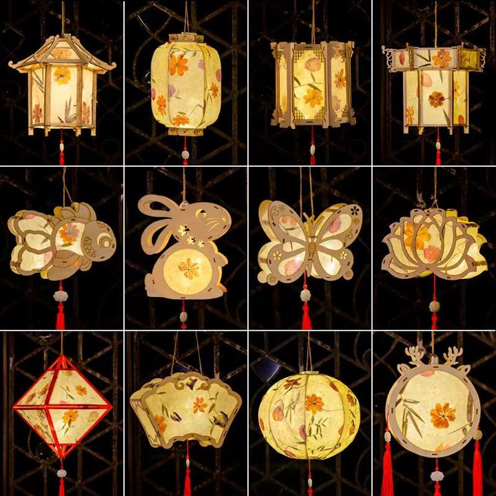 中秋节灯笼发光手提小兔子花灯手工diy材料包古风宫灯团建手工