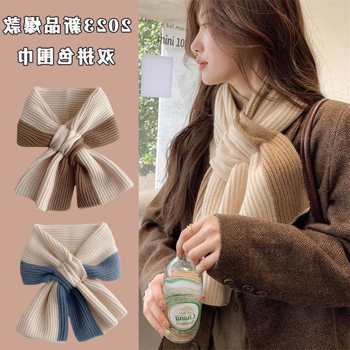 高级感交叉围巾秋冬保暖针织围脖时尚百搭