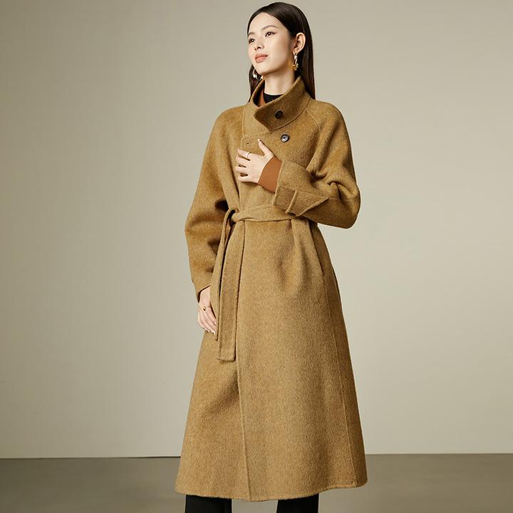 晚白【新品】高端绵双面呢韩版大衣女厚羊毛毛呢外套24080244