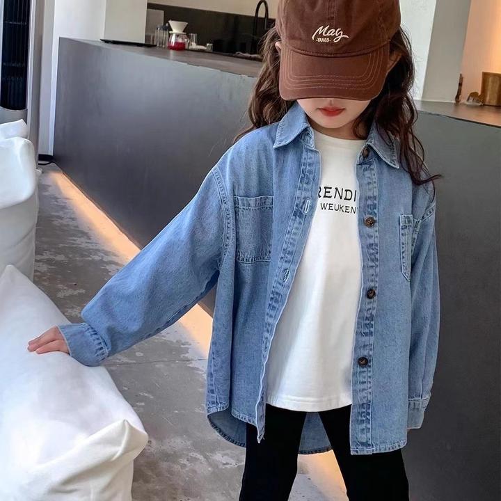 女童牛仔衬衫2025新款长袖春秋款洋气韩版衬衣中大童女孩薄款外套