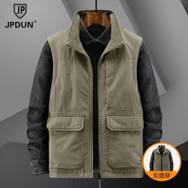【热销5万】男士春秋季双面穿薄绒马甲多口袋工装外穿坎肩背心外套