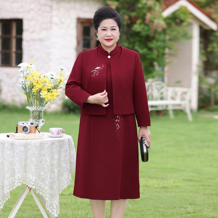 简约时尚大气绣花高贵喜妈妈婚宴套装连衣裙开衫喜婆婆订婚喜服裙