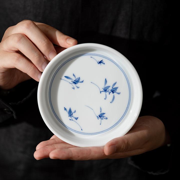 纯手绘蝴蝶兰逸雅壶承陶瓷高档功夫茶具配件茶壶盖碗底盘小干泡台