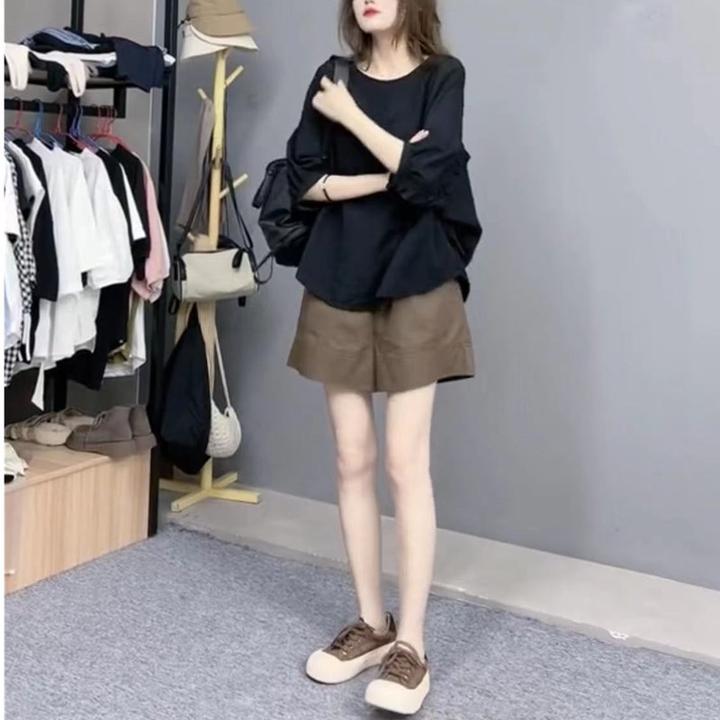 2024夏季新款黑色防晒宽松上衣休闲阔腿短裤女装