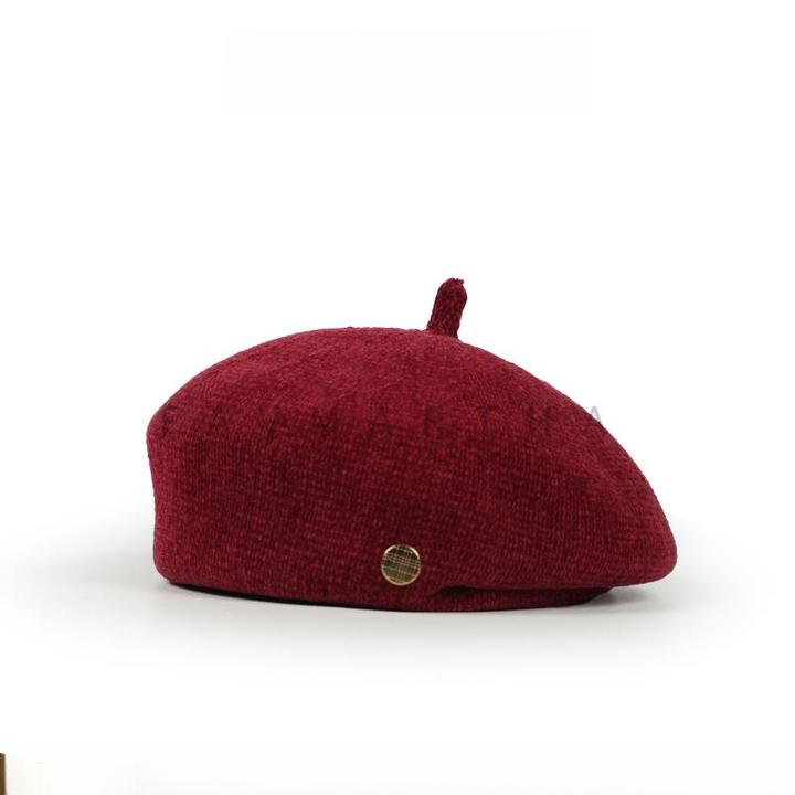 安可拉红色贝雷帽女2024新款定型画家帽子复古云朵帽本命年八角帽