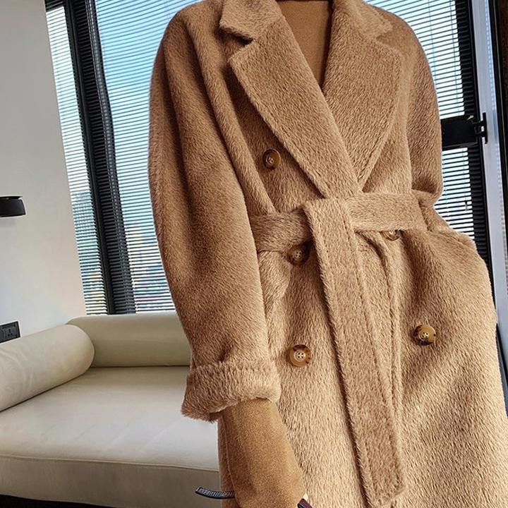 严选高品质100苏力羊驼 毛大衣女加长款阿尔巴卡冬季加厚毛呢外套