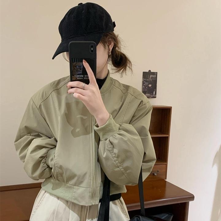 秋季休闲夹克外套女百搭显瘦宽松小个子短款上衣棒球服简约时尚