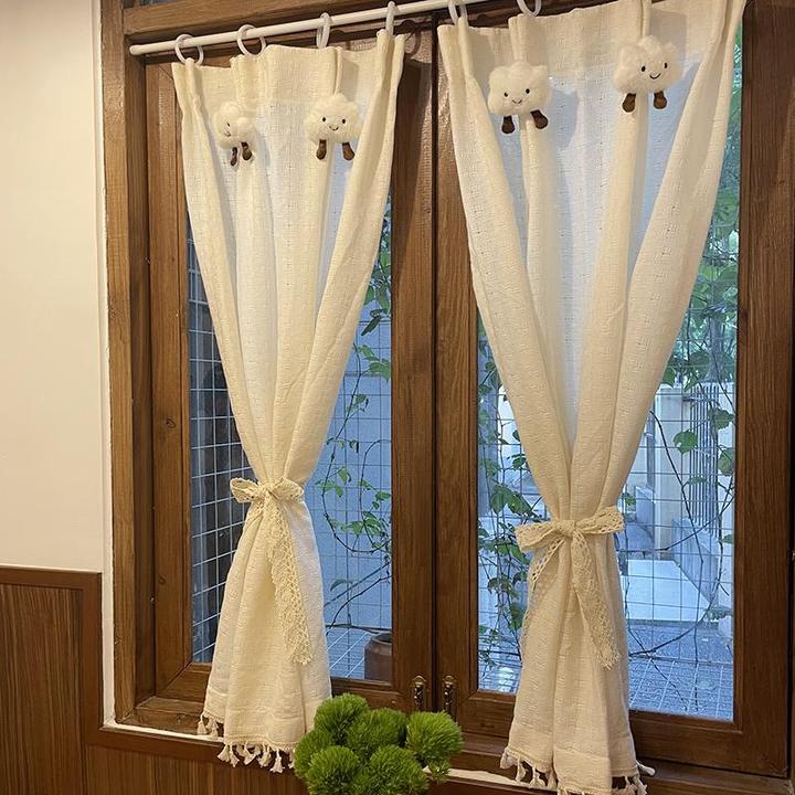 日式纱帘棉麻窗帘短帘卧室厨房隔断帘门帘半帘复古奶油风法式遮丑
