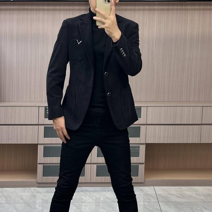 今晨优品-秋季简约轻奢雅痞条纹肌理休闲西服外套百搭修身7219