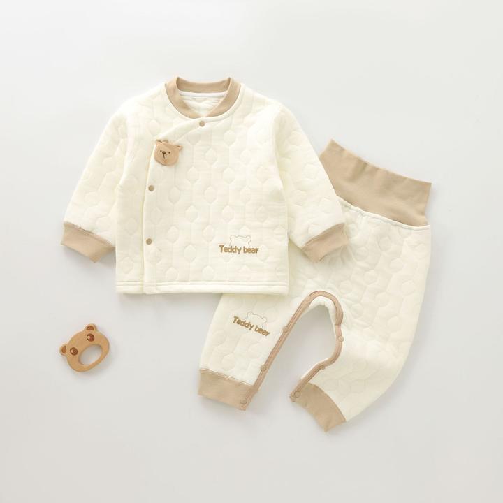 新品婴儿保暖套装夹棉冬装分体免脱宝宝衣服秋冬两件套a类冬季儿