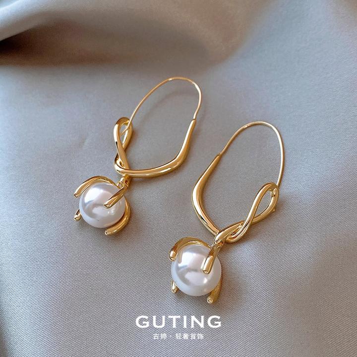 铜合金耳饰 10630高级感耳饰简约温柔珠珠长款流苏耳环法式首饰