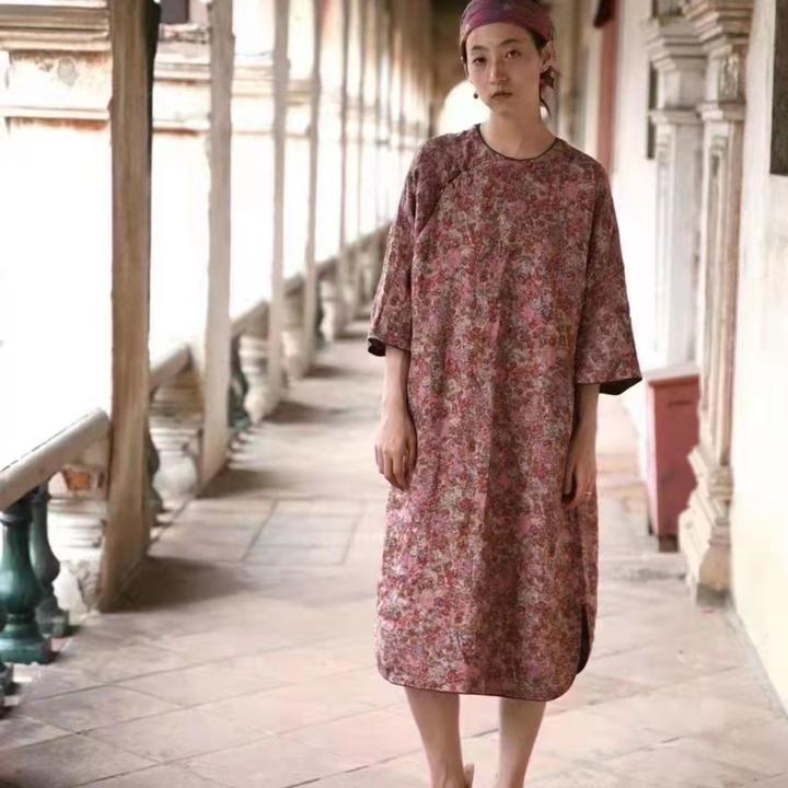 左岸迷香连衣裙，浅小粉花  Z21SS5025