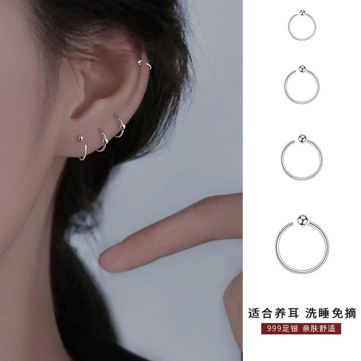 足银耳饰 999纯银养耳洞耳环女简约小耳圈足银时尚耳骨钉小众百搭