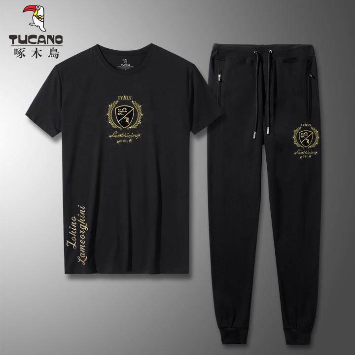 TUCANO/啄木鳥潮流男士休闲套装大码烫钻圆领莫代尔棉短袖T恤长裤