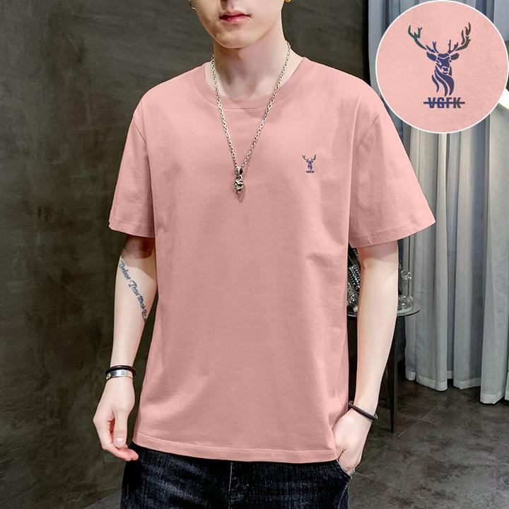纯棉t恤男士短袖2025新款夏季上衣服潮流鹿头印花全棉半袖体恤衫
