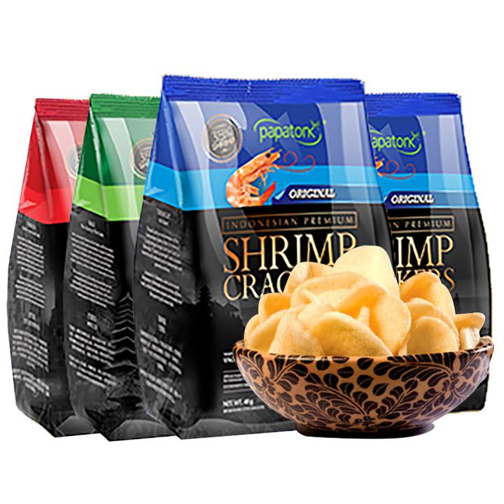4袋装印尼进口papatonk啪啪通鲜虾片40g芝士海苔冬阴功海鲜味薯片