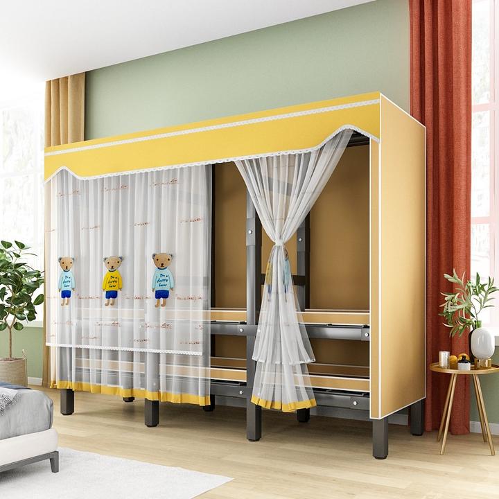 北之木纱帘款衣柜结实耐用简易全钢架衣柜现代家用免安装折叠衣柜