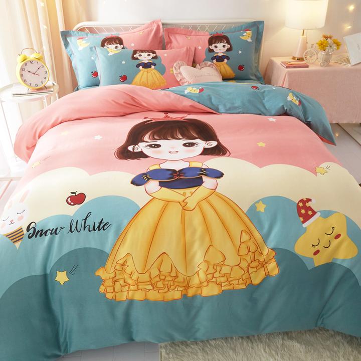 卡通全棉四件套加厚纯棉公主风被套床单床上用品学生三件套床笠