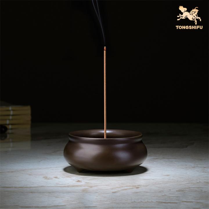 铜师傅  《三足扁圆炉》 客厅桌面铜香炉摆件 家居装饰工艺品