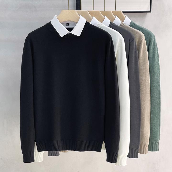高档假两件衬衫毛衣男款冬季春秋款男士毛衣针织打底衫线衣男装潮