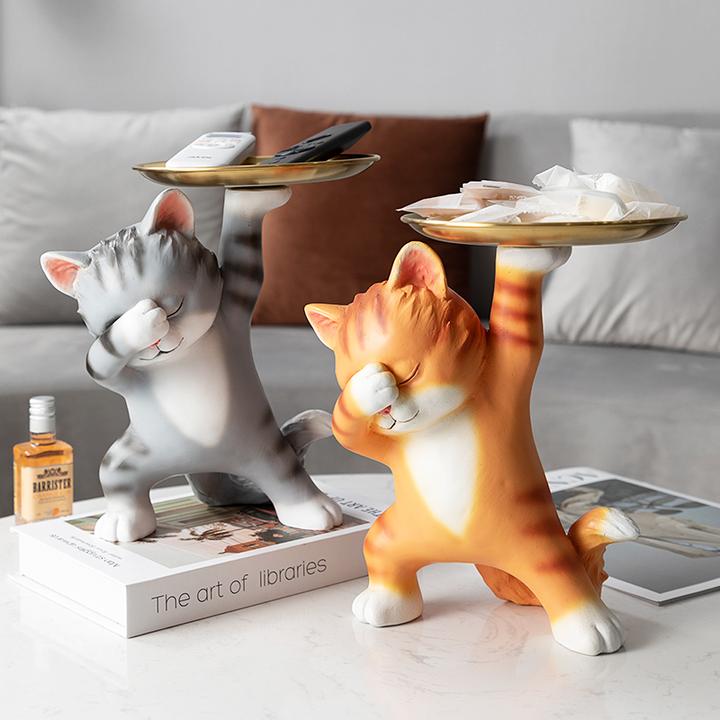 慧心巧聚潮玩耍酷猫咪收纳托盘摆件客厅卧室装饰玄关茶几家居摆设