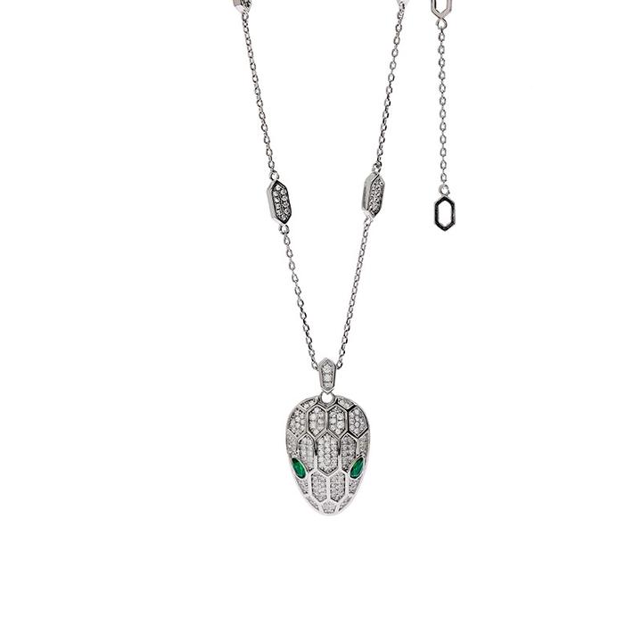 缇名 铜合金合成锆石项链 绿眼蛇吊坠项链轻奢气质镶嵌满钻锁骨链
