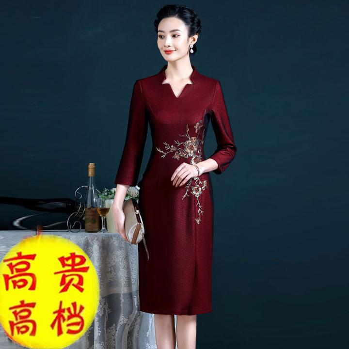 婚礼妈妈礼服高贵丈母娘高端年轻喜婆婆婚宴装旗袍秋冬款高档加绒