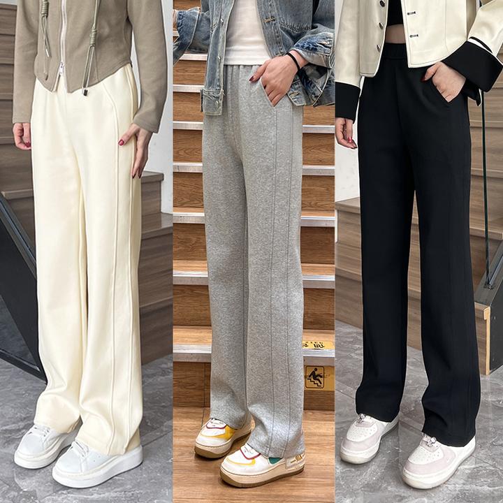 507#太空棉窄版直筒裤女春季高腰垂感宽松显瘦百搭休闲加绒长裤子