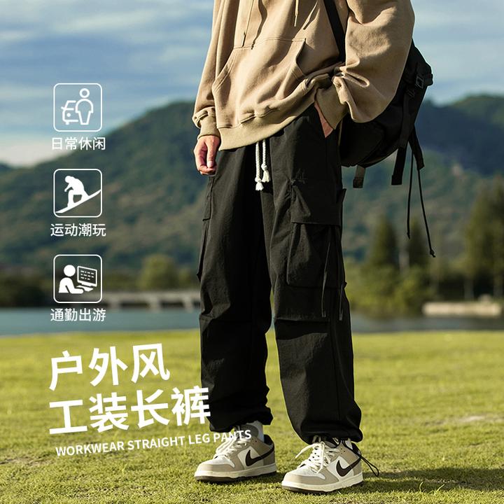 港风复古抽绳工装裤子男士秋季情侣宽松百搭休闲裤男