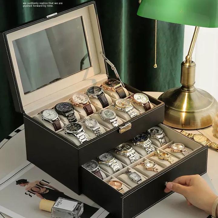 高档pu皮革手表收纳盒大容量腕表存放盒家用机械表透明展示盒2025