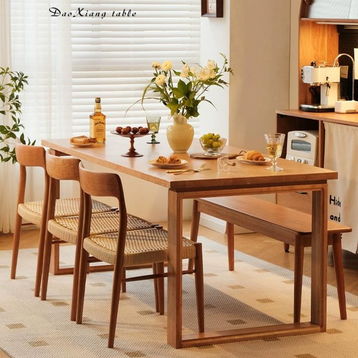 库存大板实木餐桌客厅大书桌家用樱桃木莫比恩全实木餐桌长方形