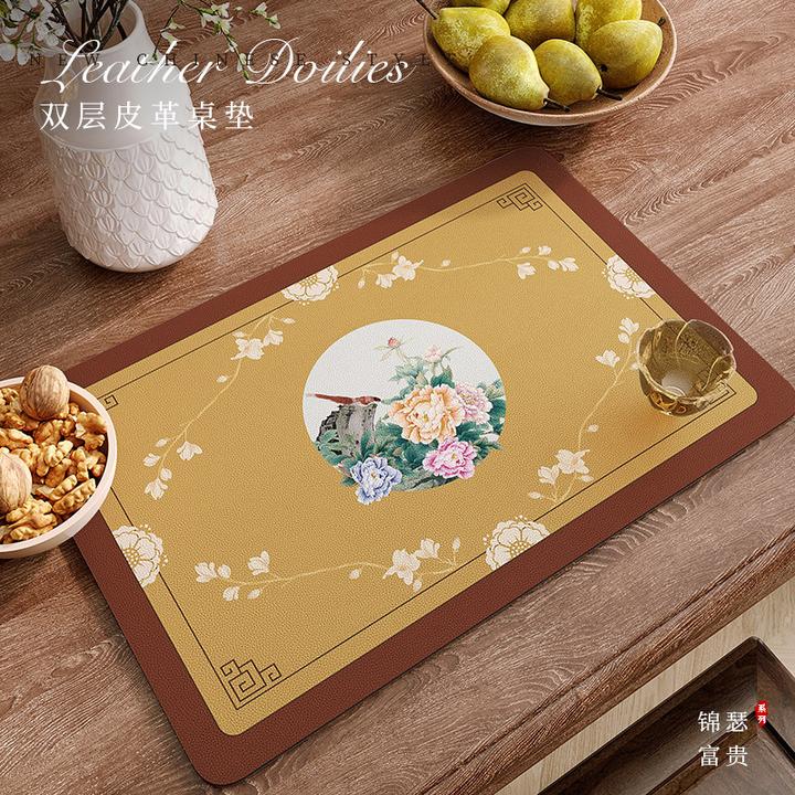 新中式复古风餐桌垫轻奢防滑可裁剪防水防油免洗防烫餐垫茶几垫子