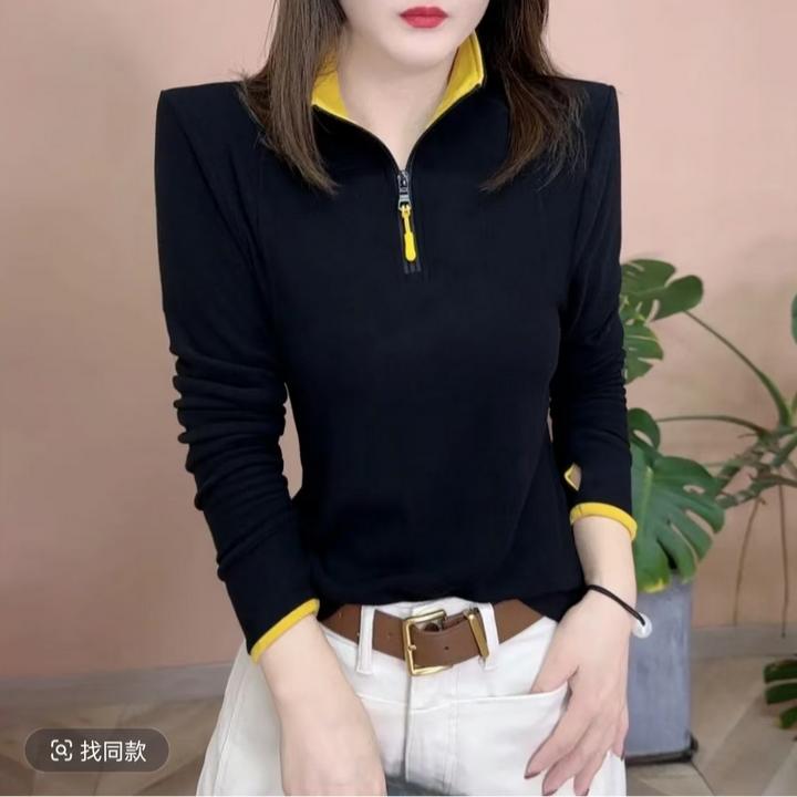 啄木鳥女士秋冬新品时尚休闲卫衣显瘦保暖内搭半拉链长袖打底上衣