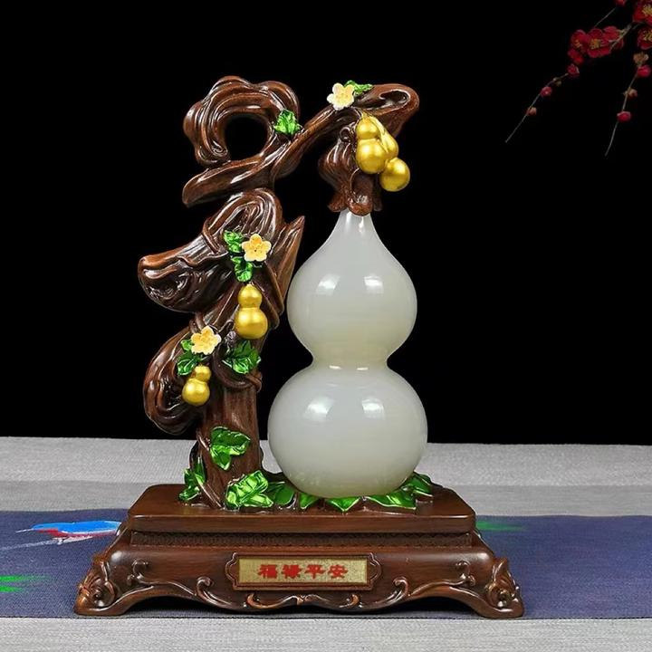 中式复古天然平安扣风水乔迁送礼纪念品浮雕客厅旺宅装饰葫芦摆件