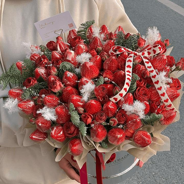 【冬天的颗草莓】网红草莓塔花束表白生日浪漫水果鲜花同城配送