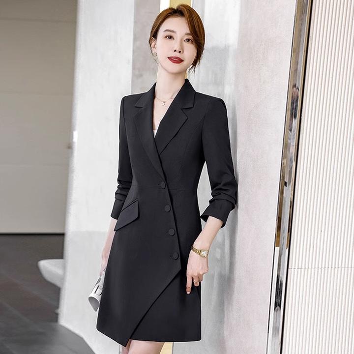 黑色职业装连衣裙女秋季2023新款气质通勤高级感长袖工作服西装裙