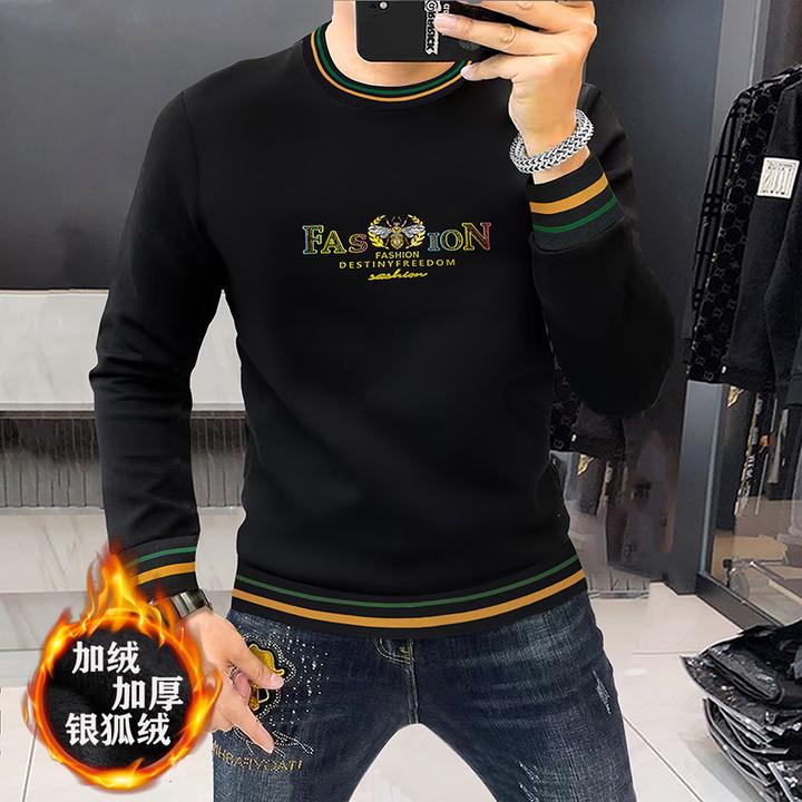 欧潮新款男士卫衣组合工艺高档嵌花野蜂长袖圆领加绒秋冬高端都市