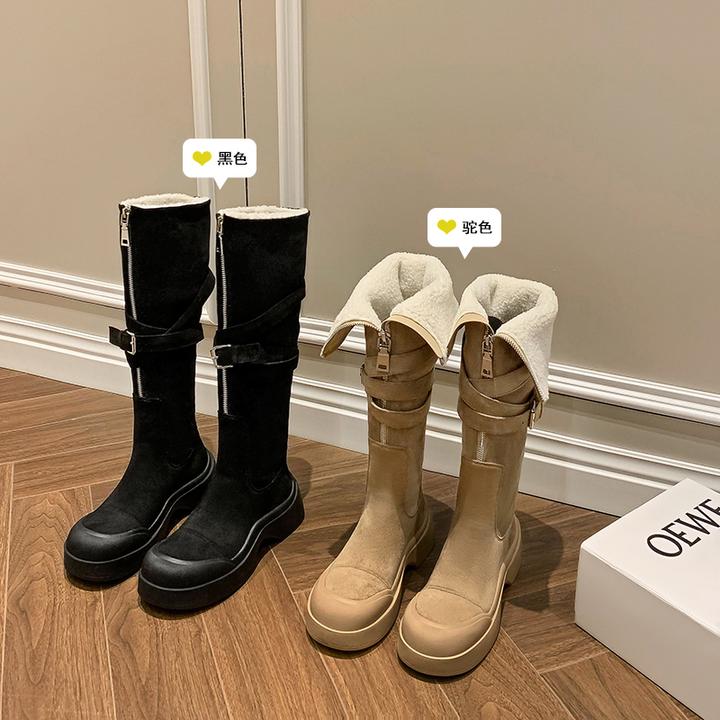 爆款厚底长筒雪地靴女款2025新款冬季加绒加厚长靴毛毛靴高筒棉靴