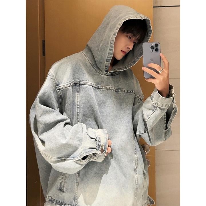 美式复古情侣装连帽牛仔卫衣外套男女韩版bf宽松帅气夹克上衣潮