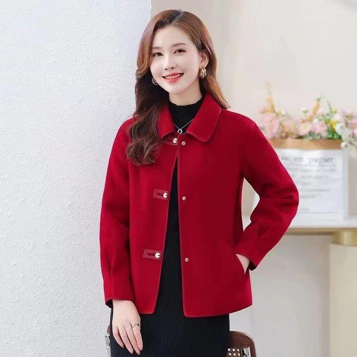 2024春秋新款双面呢羊绒大衣女短款小个子中年妈妈装羊毛呢子外套