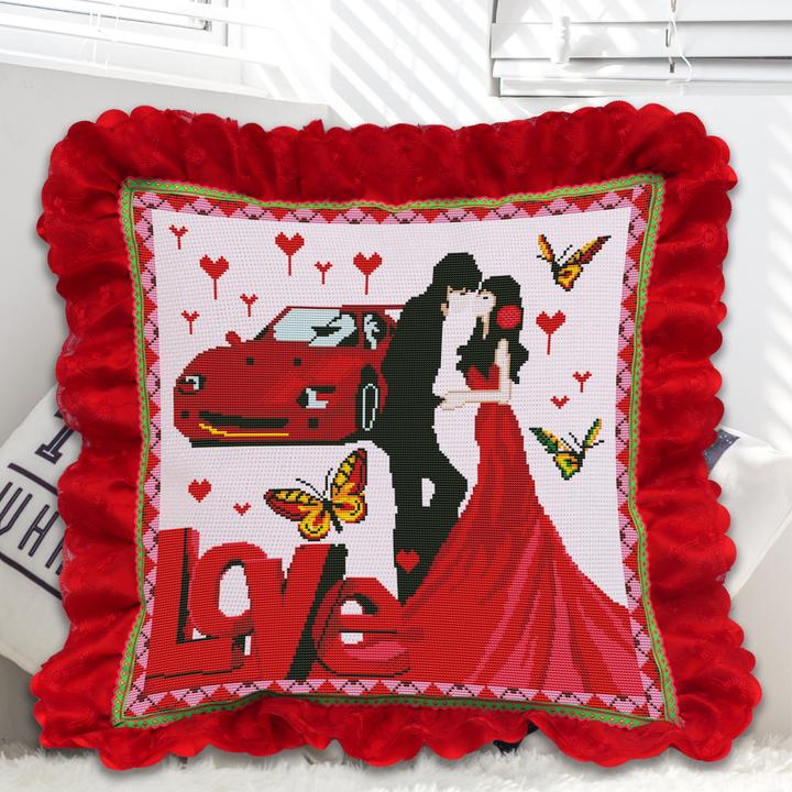 瑞淼 古风高档婚房十字绣民族风图结婚大抱枕双层蕾丝花边大抱枕