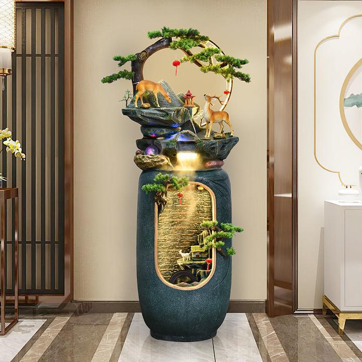 新中式流水喷泉电视柜旁边轻奢落地禅意家居景观玄关客厅假山摆件