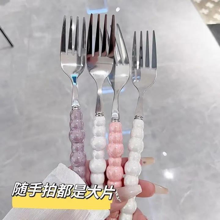 法式高级轻奢电镀手柄食品级不锈钢餐具镜面抛光高颜值餐叉创意叉